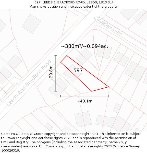 597, LEEDS & BRADFORD ROAD, LEEDS, LS13 3LF: Plot and title map
