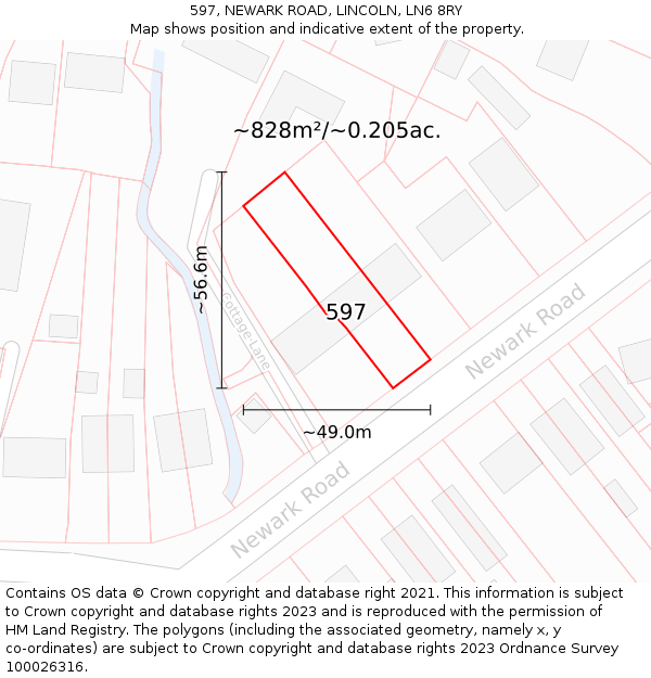 597, NEWARK ROAD, LINCOLN, LN6 8RY: Plot and title map