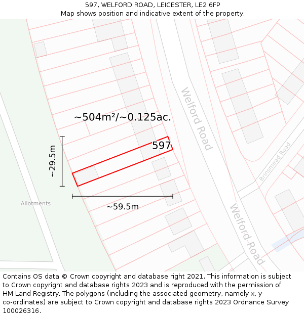 597, WELFORD ROAD, LEICESTER, LE2 6FP: Plot and title map