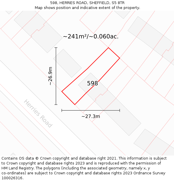 598, HERRIES ROAD, SHEFFIELD, S5 8TR: Plot and title map