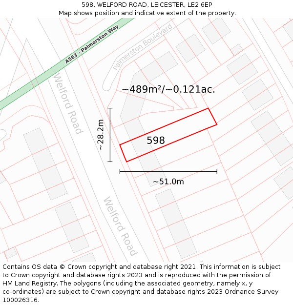 598, WELFORD ROAD, LEICESTER, LE2 6EP: Plot and title map