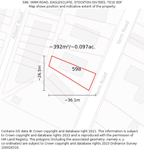 598, YARM ROAD, EAGLESCLIFFE, STOCKTON-ON-TEES, TS16 0DF: Plot and title map