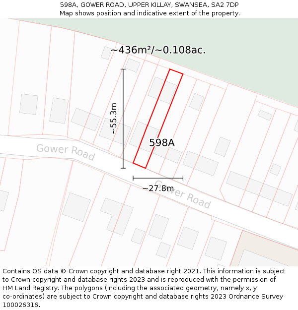 598A, GOWER ROAD, UPPER KILLAY, SWANSEA, SA2 7DP: Plot and title map