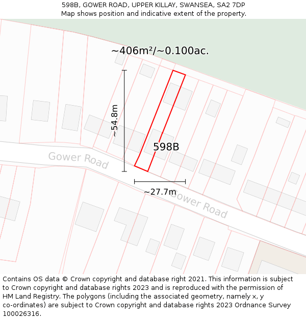598B, GOWER ROAD, UPPER KILLAY, SWANSEA, SA2 7DP: Plot and title map