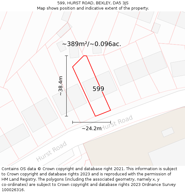 599, HURST ROAD, BEXLEY, DA5 3JS: Plot and title map