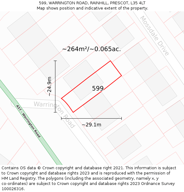 599, WARRINGTON ROAD, RAINHILL, PRESCOT, L35 4LT: Plot and title map