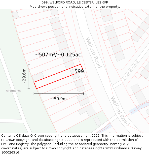 599, WELFORD ROAD, LEICESTER, LE2 6FP: Plot and title map