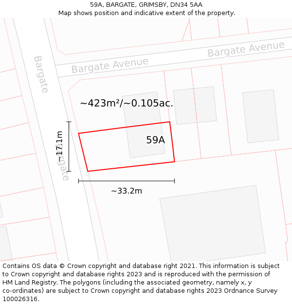 59A, BARGATE, GRIMSBY, DN34 5AA: Plot and title map