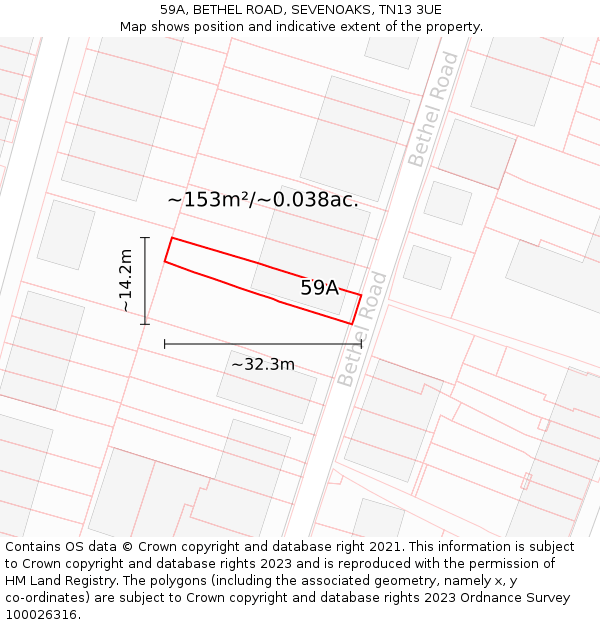 59A, BETHEL ROAD, SEVENOAKS, TN13 3UE: Plot and title map