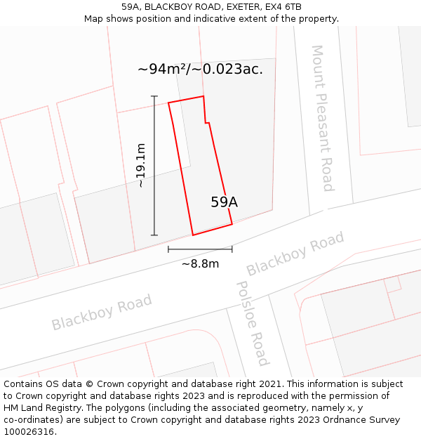 59A, BLACKBOY ROAD, EXETER, EX4 6TB: Plot and title map