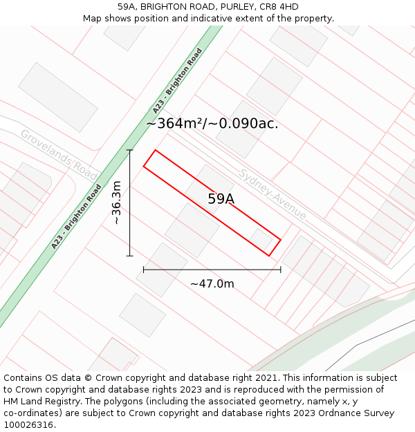 59A, BRIGHTON ROAD, PURLEY, CR8 4HD: Plot and title map