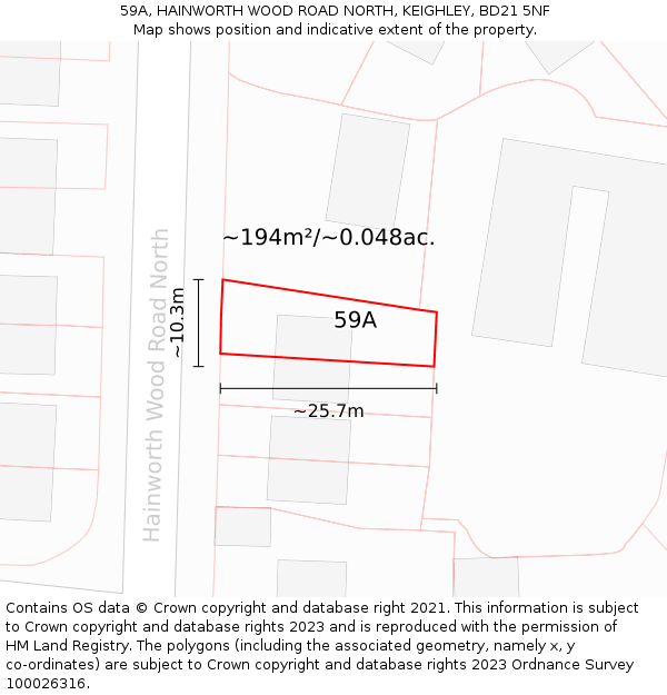 59A, HAINWORTH WOOD ROAD NORTH, KEIGHLEY, BD21 5NF: Plot and title map