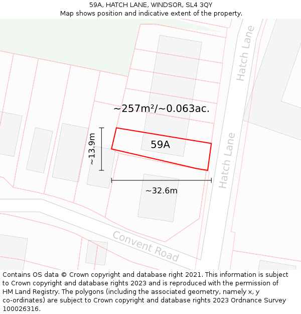 59A, HATCH LANE, WINDSOR, SL4 3QY: Plot and title map