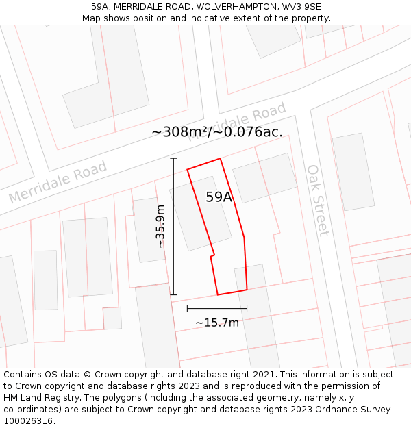 59A, MERRIDALE ROAD, WOLVERHAMPTON, WV3 9SE: Plot and title map