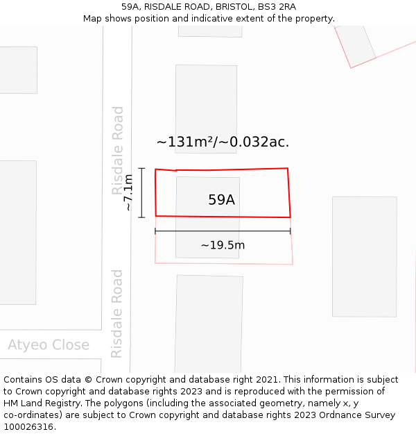 59A, RISDALE ROAD, BRISTOL, BS3 2RA: Plot and title map