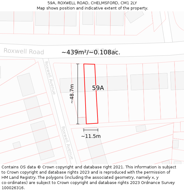 59A, ROXWELL ROAD, CHELMSFORD, CM1 2LY: Plot and title map