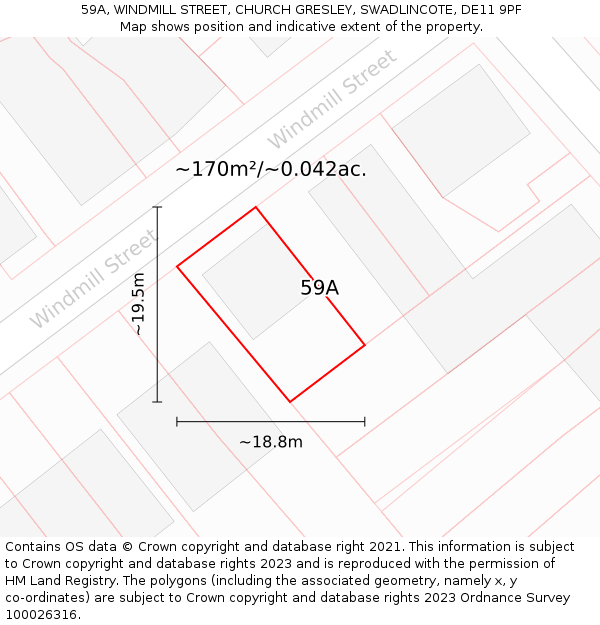 59A, WINDMILL STREET, CHURCH GRESLEY, SWADLINCOTE, DE11 9PF: Plot and title map