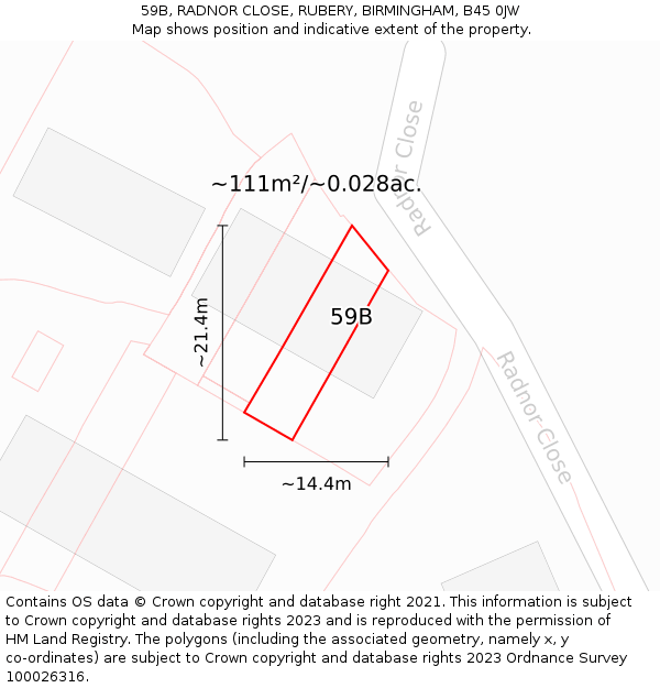 59B, RADNOR CLOSE, RUBERY, BIRMINGHAM, B45 0JW: Plot and title map