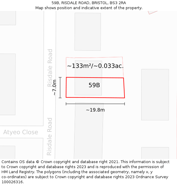 59B, RISDALE ROAD, BRISTOL, BS3 2RA: Plot and title map