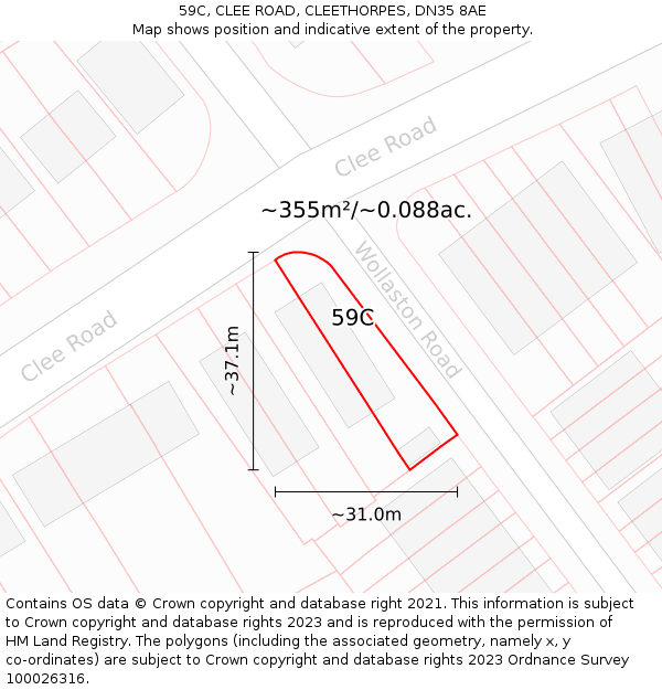 59C, CLEE ROAD, CLEETHORPES, DN35 8AE: Plot and title map