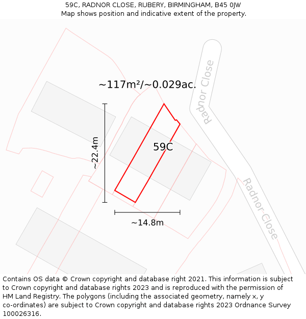59C, RADNOR CLOSE, RUBERY, BIRMINGHAM, B45 0JW: Plot and title map