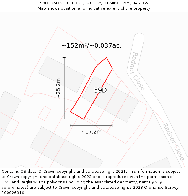59D, RADNOR CLOSE, RUBERY, BIRMINGHAM, B45 0JW: Plot and title map