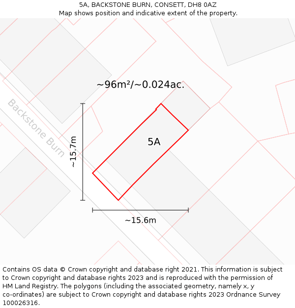 5A, BACKSTONE BURN, CONSETT, DH8 0AZ: Plot and title map