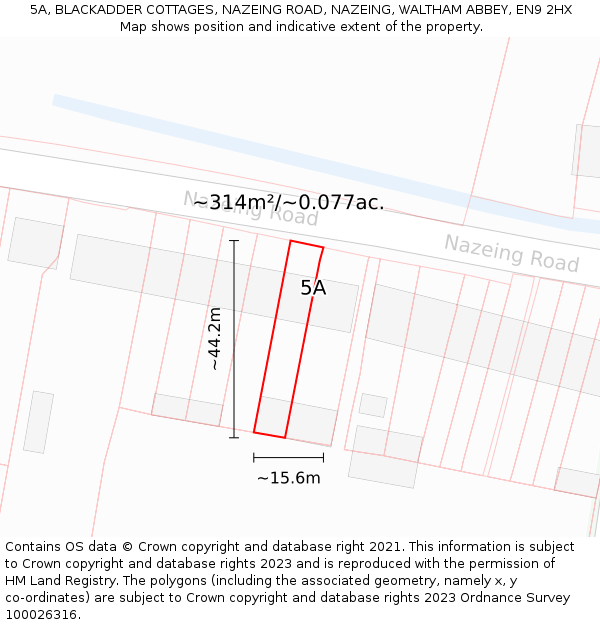 5A, BLACKADDER COTTAGES, NAZEING ROAD, NAZEING, WALTHAM ABBEY, EN9 2HX: Plot and title map