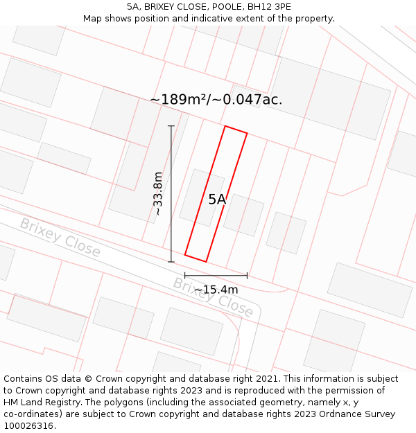 5A, BRIXEY CLOSE, POOLE, BH12 3PE: Plot and title map