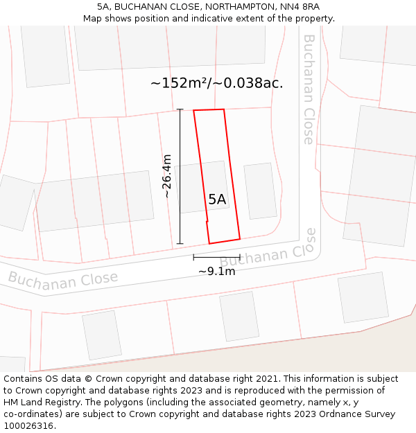 5A, BUCHANAN CLOSE, NORTHAMPTON, NN4 8RA: Plot and title map