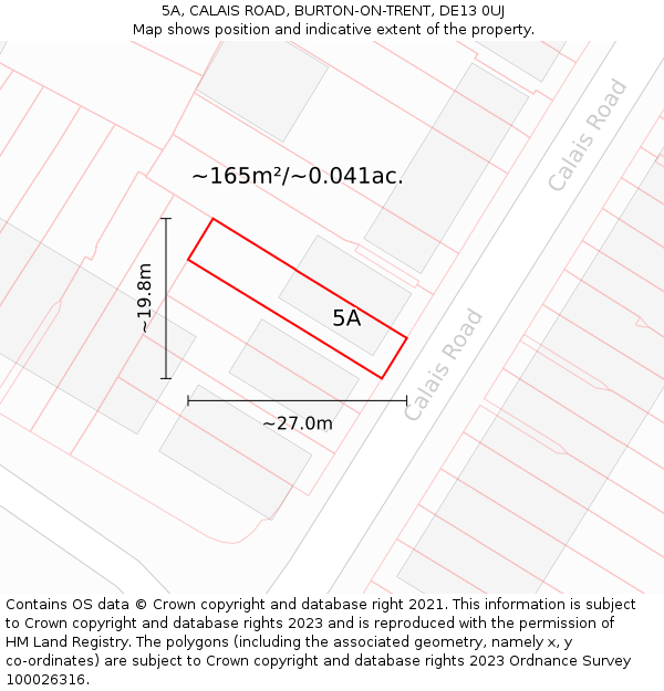 5A, CALAIS ROAD, BURTON-ON-TRENT, DE13 0UJ: Plot and title map