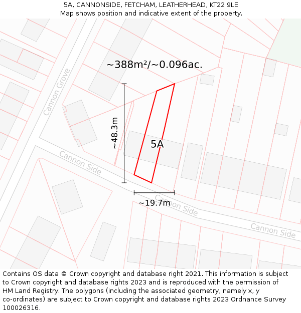 5A, CANNONSIDE, FETCHAM, LEATHERHEAD, KT22 9LE: Plot and title map