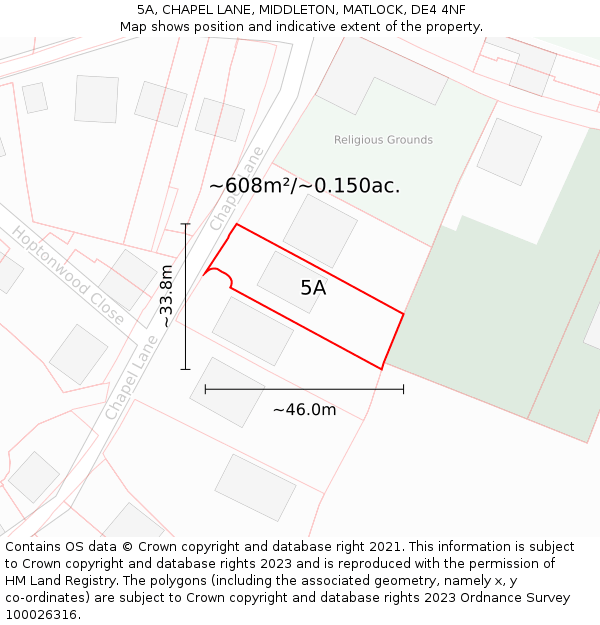 5A, CHAPEL LANE, MIDDLETON, MATLOCK, DE4 4NF: Plot and title map