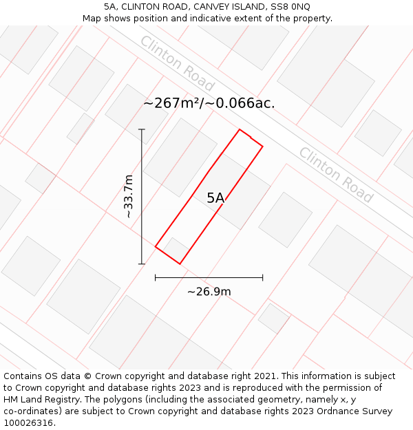 5A, CLINTON ROAD, CANVEY ISLAND, SS8 0NQ: Plot and title map