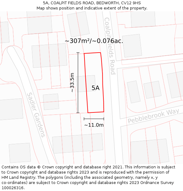 5A, COALPIT FIELDS ROAD, BEDWORTH, CV12 9HS: Plot and title map