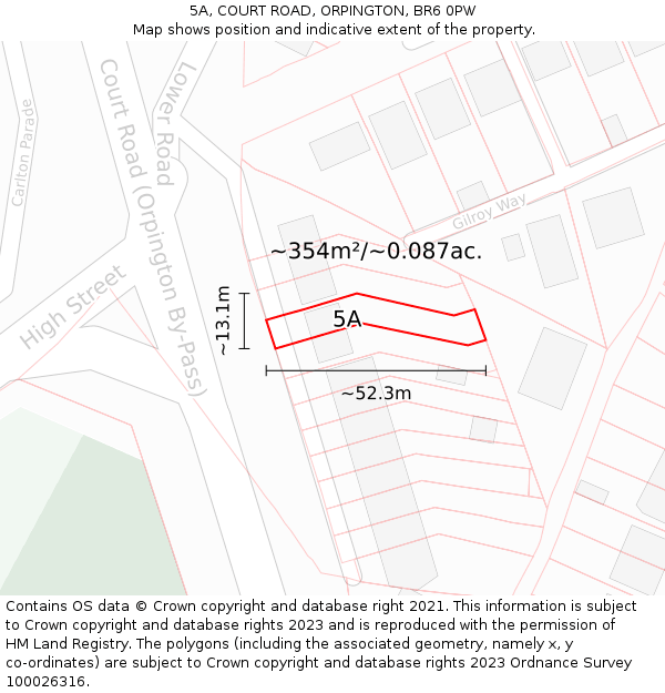 5A, COURT ROAD, ORPINGTON, BR6 0PW: Plot and title map