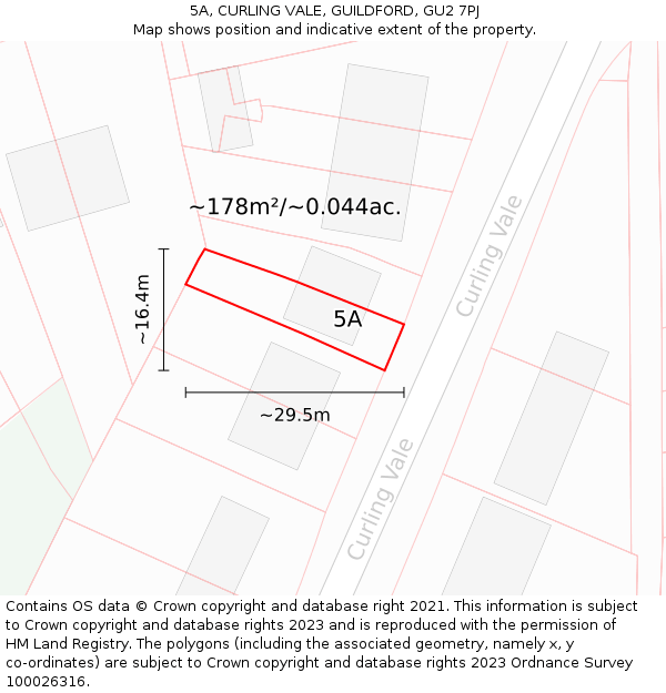 5A, CURLING VALE, GUILDFORD, GU2 7PJ: Plot and title map