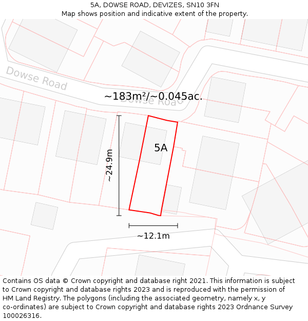 5A, DOWSE ROAD, DEVIZES, SN10 3FN: Plot and title map