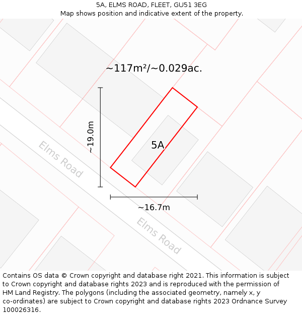 5A, ELMS ROAD, FLEET, GU51 3EG: Plot and title map