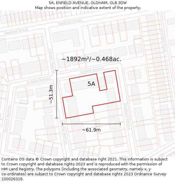 5A, ENFIELD AVENUE, OLDHAM, OL8 3DW: Plot and title map