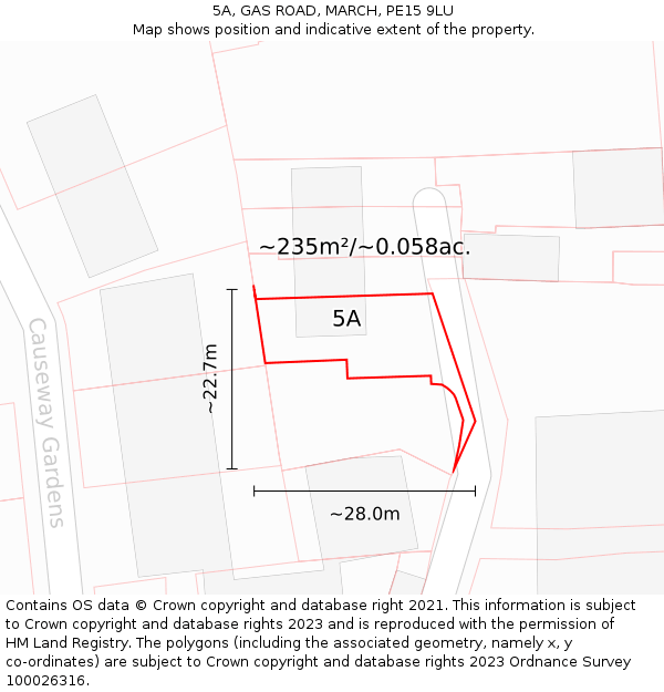 5A, GAS ROAD, MARCH, PE15 9LU: Plot and title map