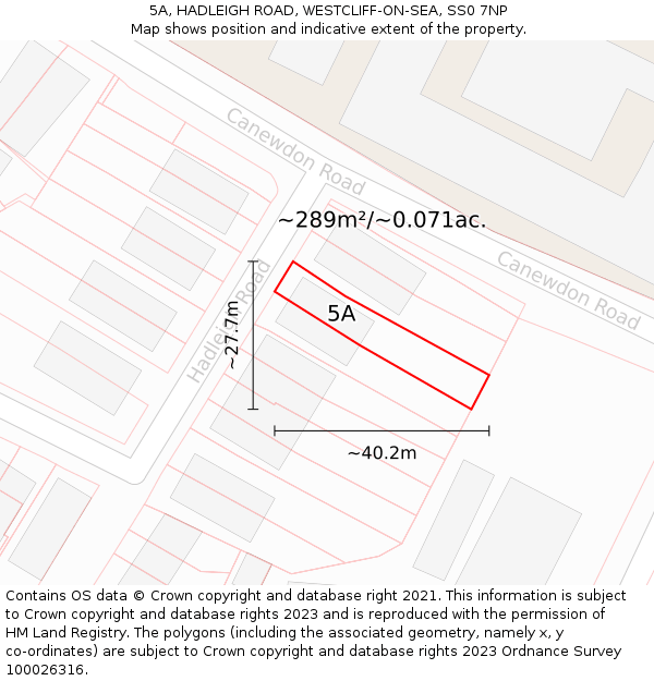 5A, HADLEIGH ROAD, WESTCLIFF-ON-SEA, SS0 7NP: Plot and title map