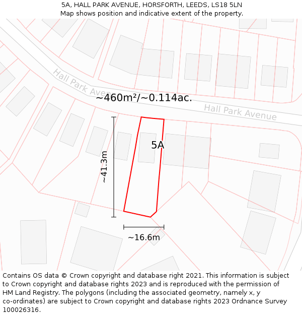 5A, HALL PARK AVENUE, HORSFORTH, LEEDS, LS18 5LN: Plot and title map