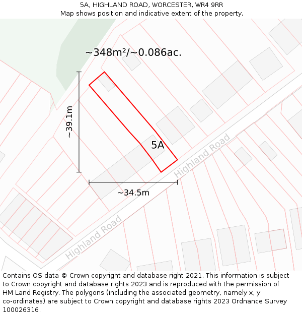 5A, HIGHLAND ROAD, WORCESTER, WR4 9RR: Plot and title map