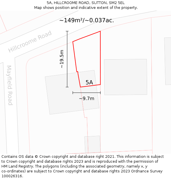 5A, HILLCROOME ROAD, SUTTON, SM2 5EL: Plot and title map
