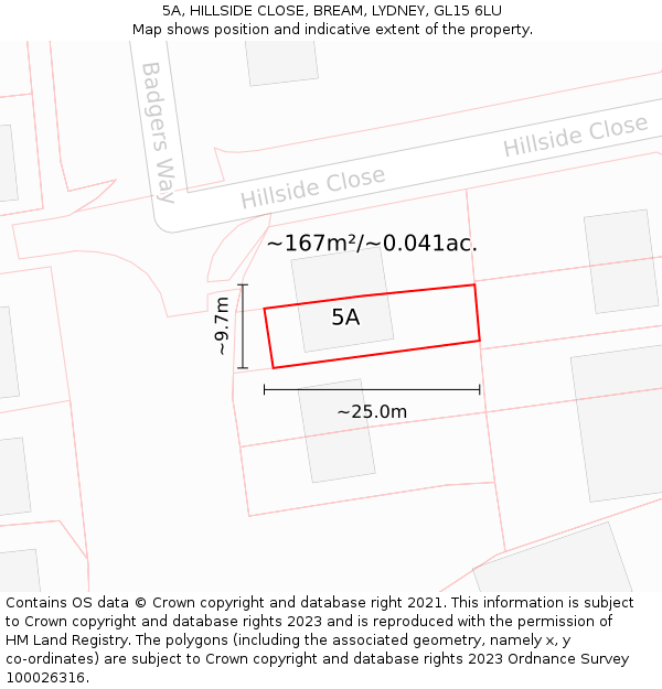 5A, HILLSIDE CLOSE, BREAM, LYDNEY, GL15 6LU: Plot and title map