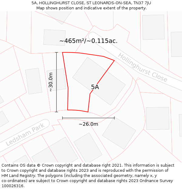 5A, HOLLINGHURST CLOSE, ST LEONARDS-ON-SEA, TN37 7JU: Plot and title map