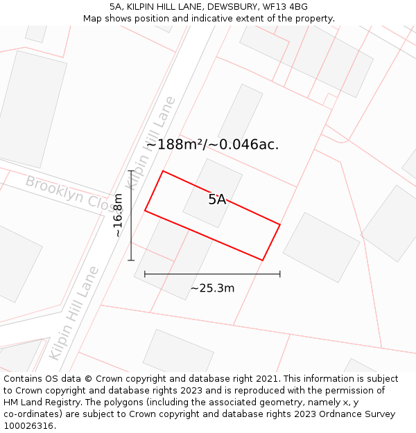5A, KILPIN HILL LANE, DEWSBURY, WF13 4BG: Plot and title map
