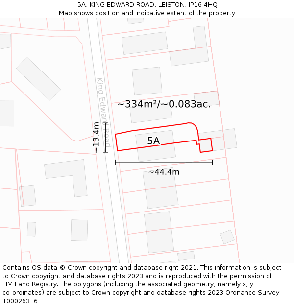 5A, KING EDWARD ROAD, LEISTON, IP16 4HQ: Plot and title map