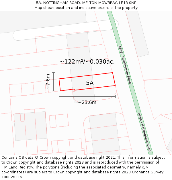 5A, NOTTINGHAM ROAD, MELTON MOWBRAY, LE13 0NP: Plot and title map